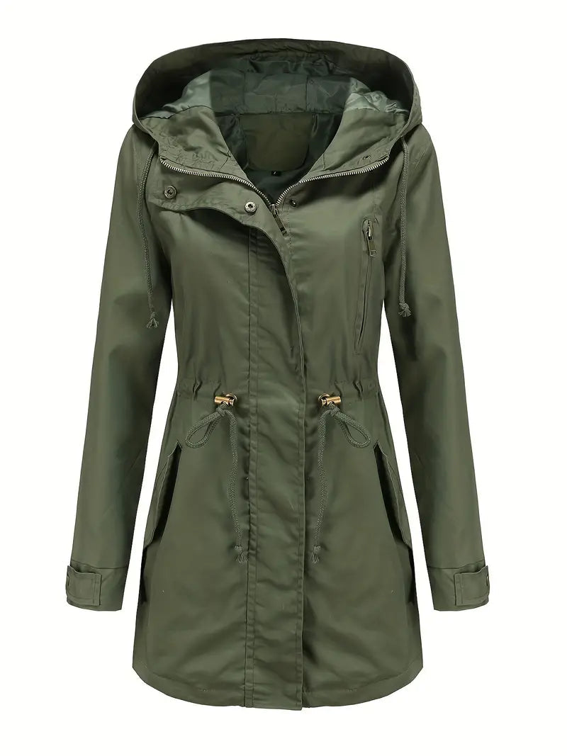 Lichtgewicht Lange Dames Windbreaker met Capuchon en Taillekoord