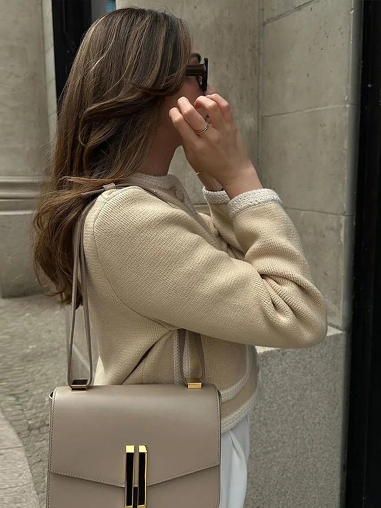 Elegant Vest Met Contrasterende Bies en Knopen Voor Vrouwen