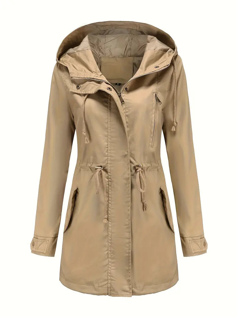 Lichtgewicht Lange Dames Windbreaker met Capuchon en Taillekoord