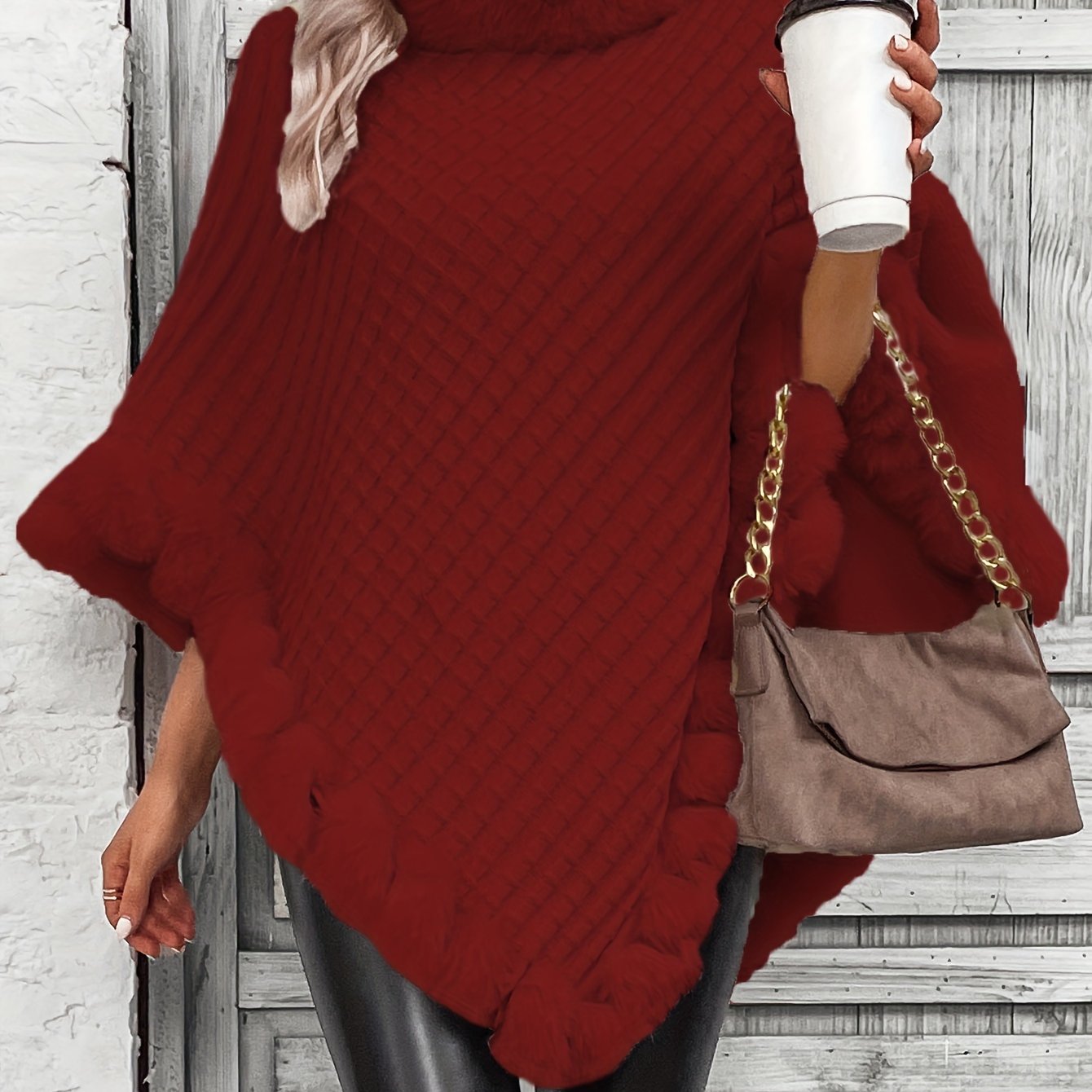 Stijlvolle Warme Poncho Trui Voor Dames Met Bont Col
