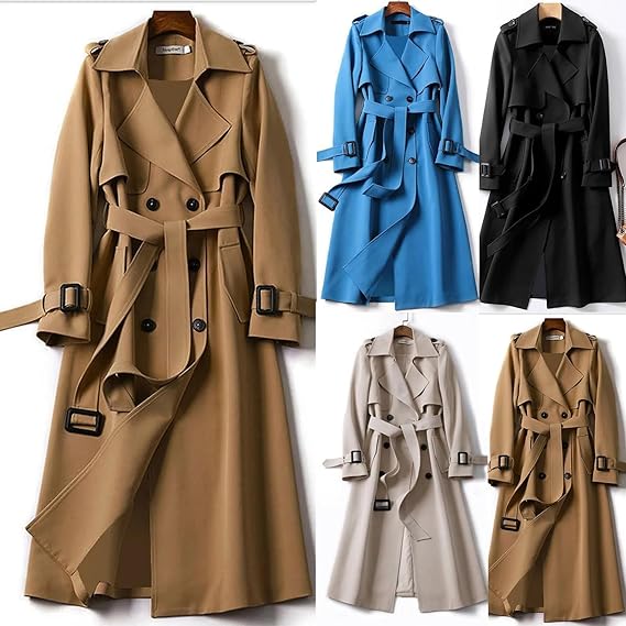 Dames Regenbestendige Lange Trenchcoat Met Ceintuur