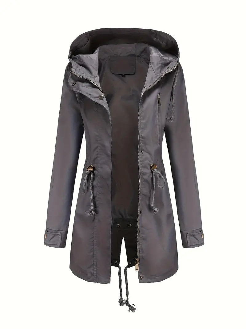 Lichtgewicht Lange Dames Windbreaker met Capuchon en Taillekoord