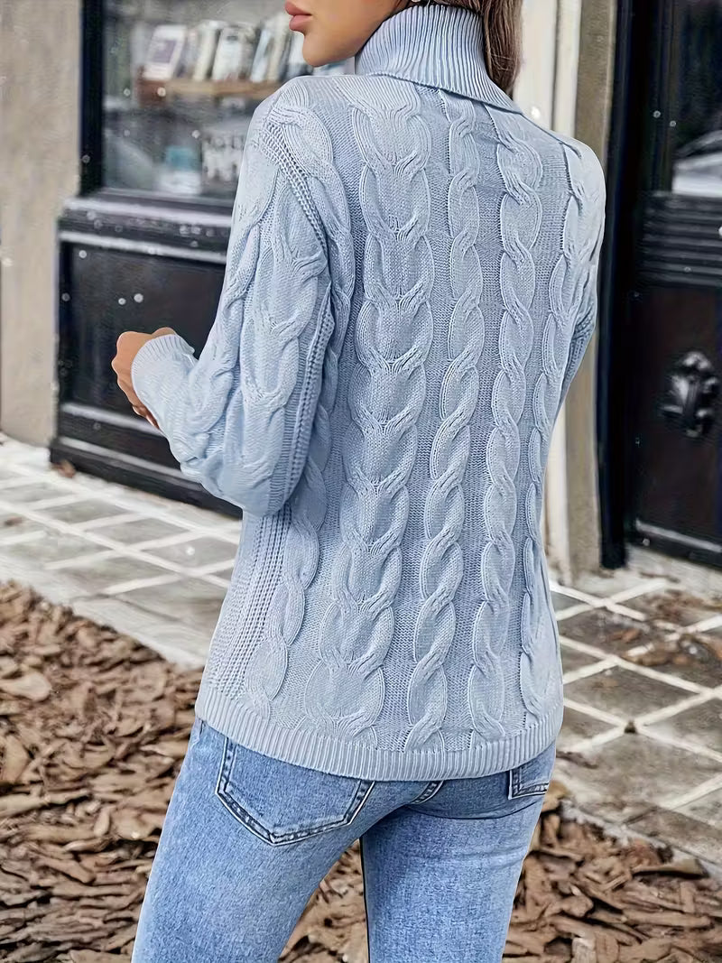 Kabelgebreide Dames Trui met Col