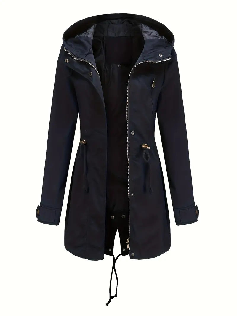 Lichtgewicht Lange Dames Windbreaker met Capuchon en Taillekoord