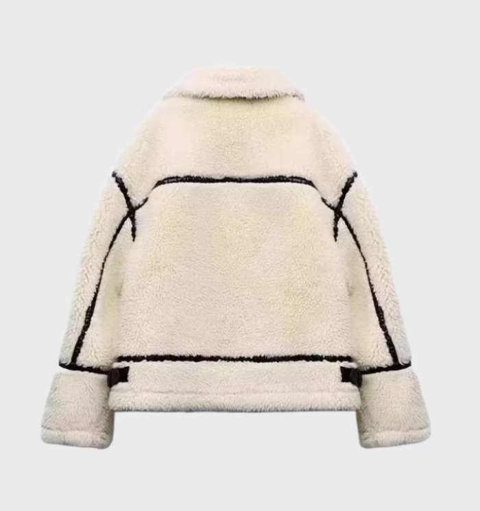 Beige Fleece Jas Zachte Warme Oversized Teddy voering Dames