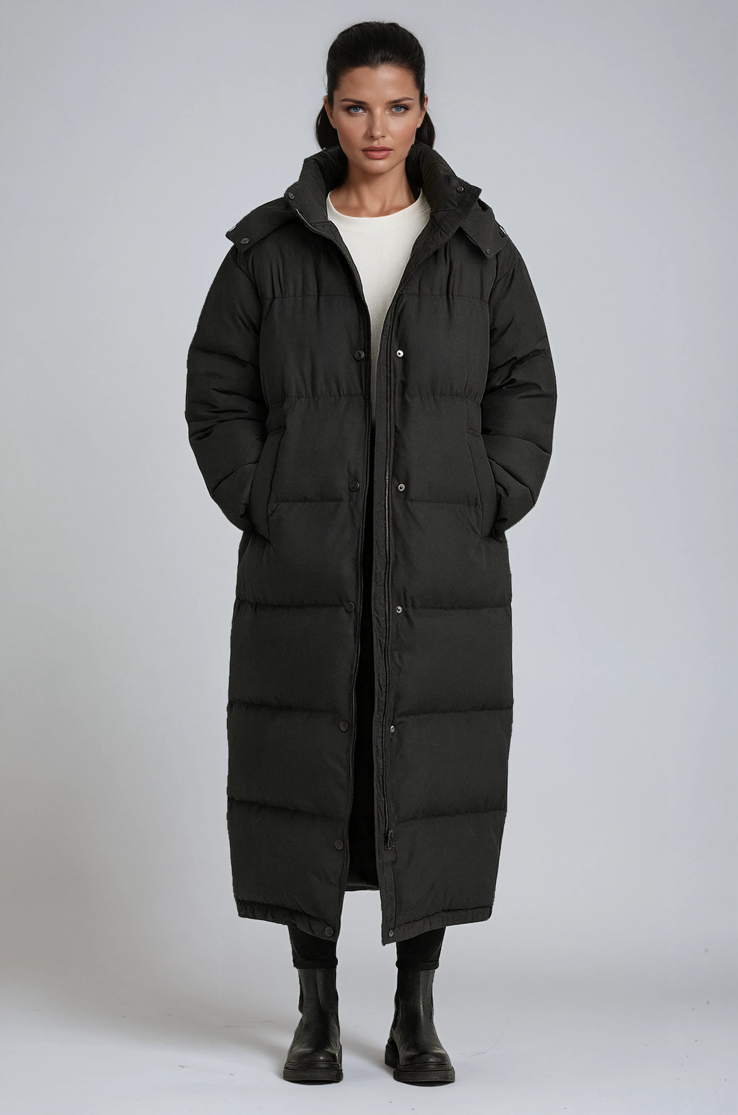 Puffer Winterjas met Capuchon en Rits voor Dames Lang Model