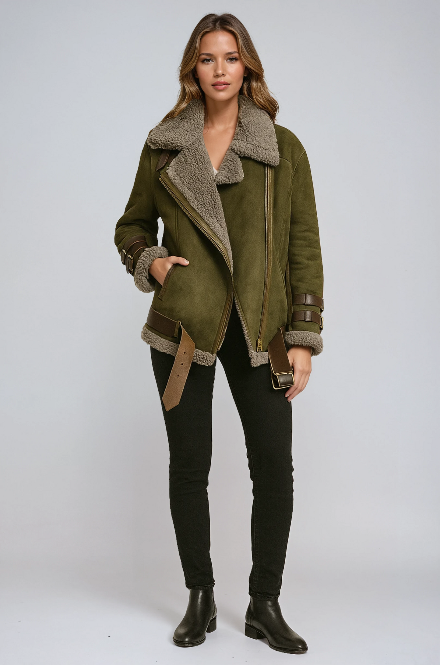 Biker Jas Leerlook met Bont Voering voor Vrouwen