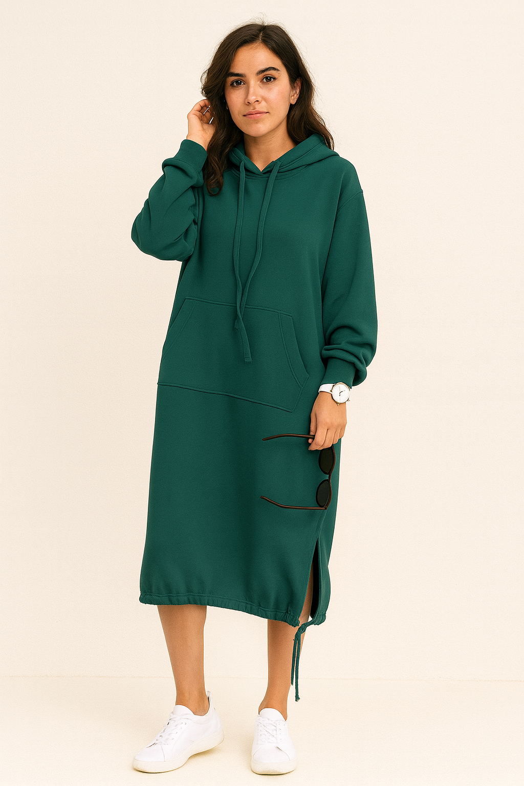 Winter Hoodie Jurk Vrouwen midi capuchon