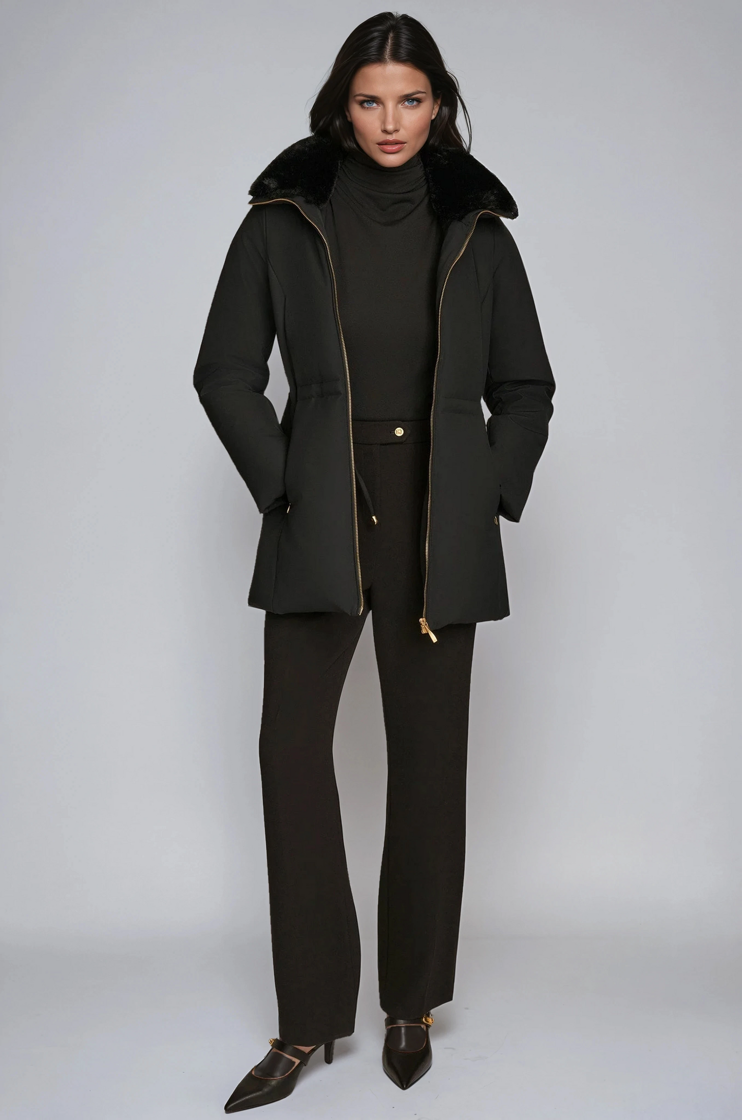 Winter Pufferjas Gewatteerd met Imitatiebont Kraag en Rits voor Dames