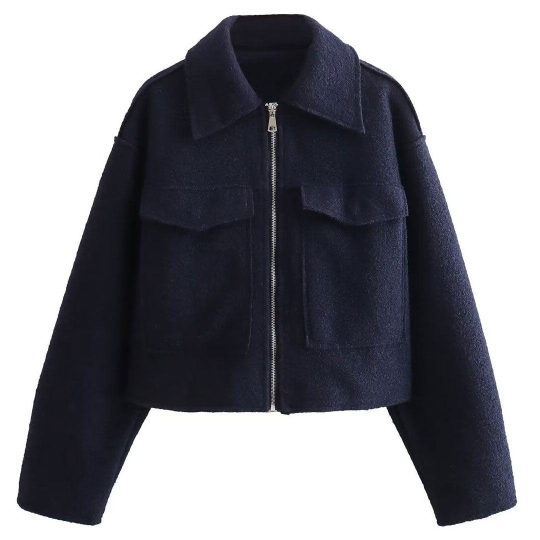 Kort Dames Bomberjack met Ritssluiting en Grote Klepzakken