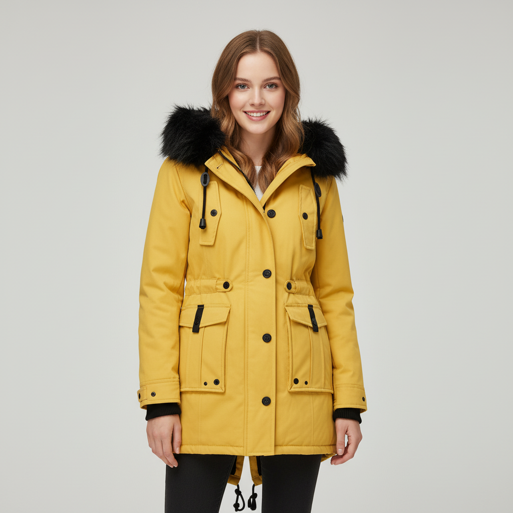 Dames Parka Jas met Imitatiebontcapuchon en Verstelbare Taille