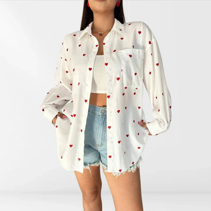 Carlita - Oversized blouse met hartjes