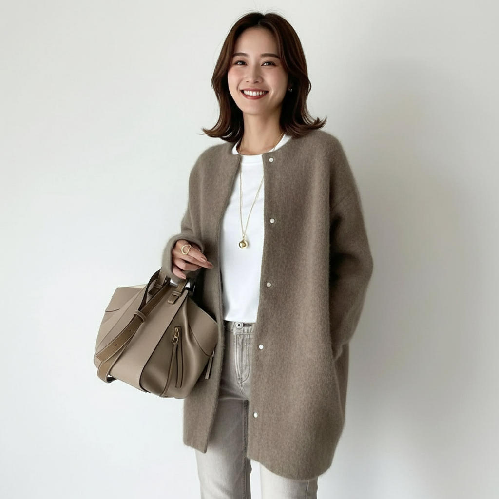 Zacht Lang Gebreid Damesvest met Drukknopen