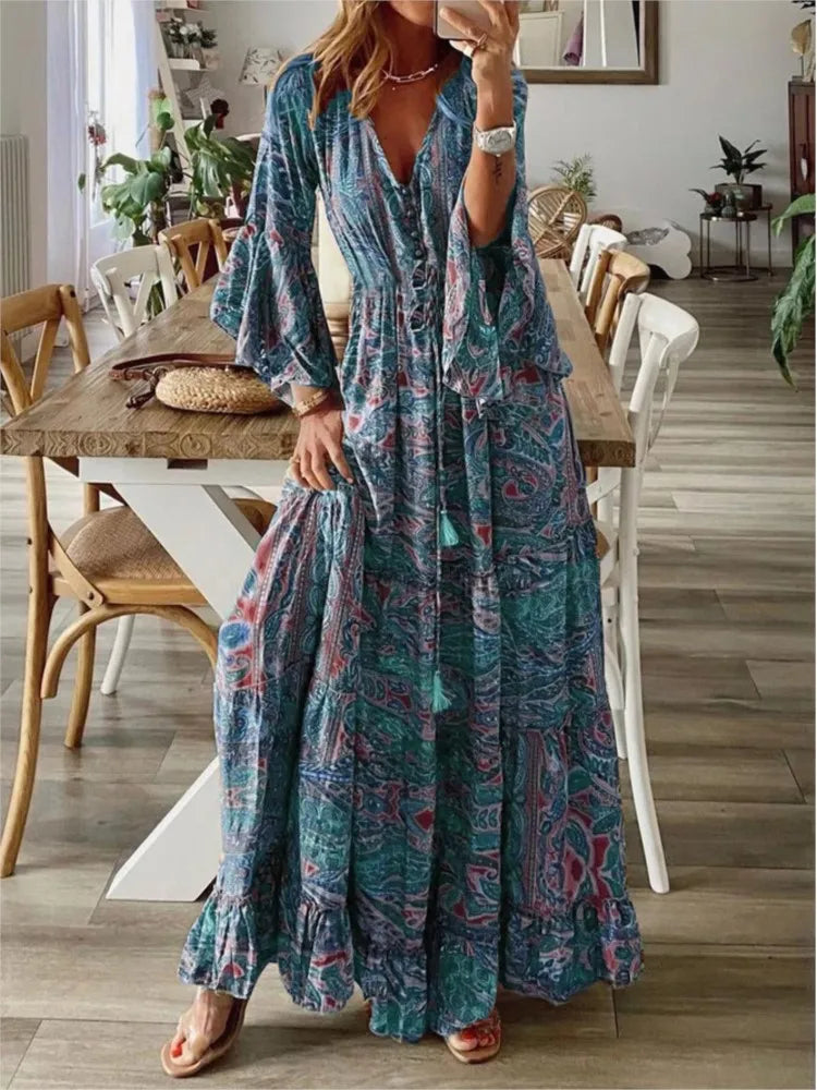 Juultje - Bohomian maxi jurk met print