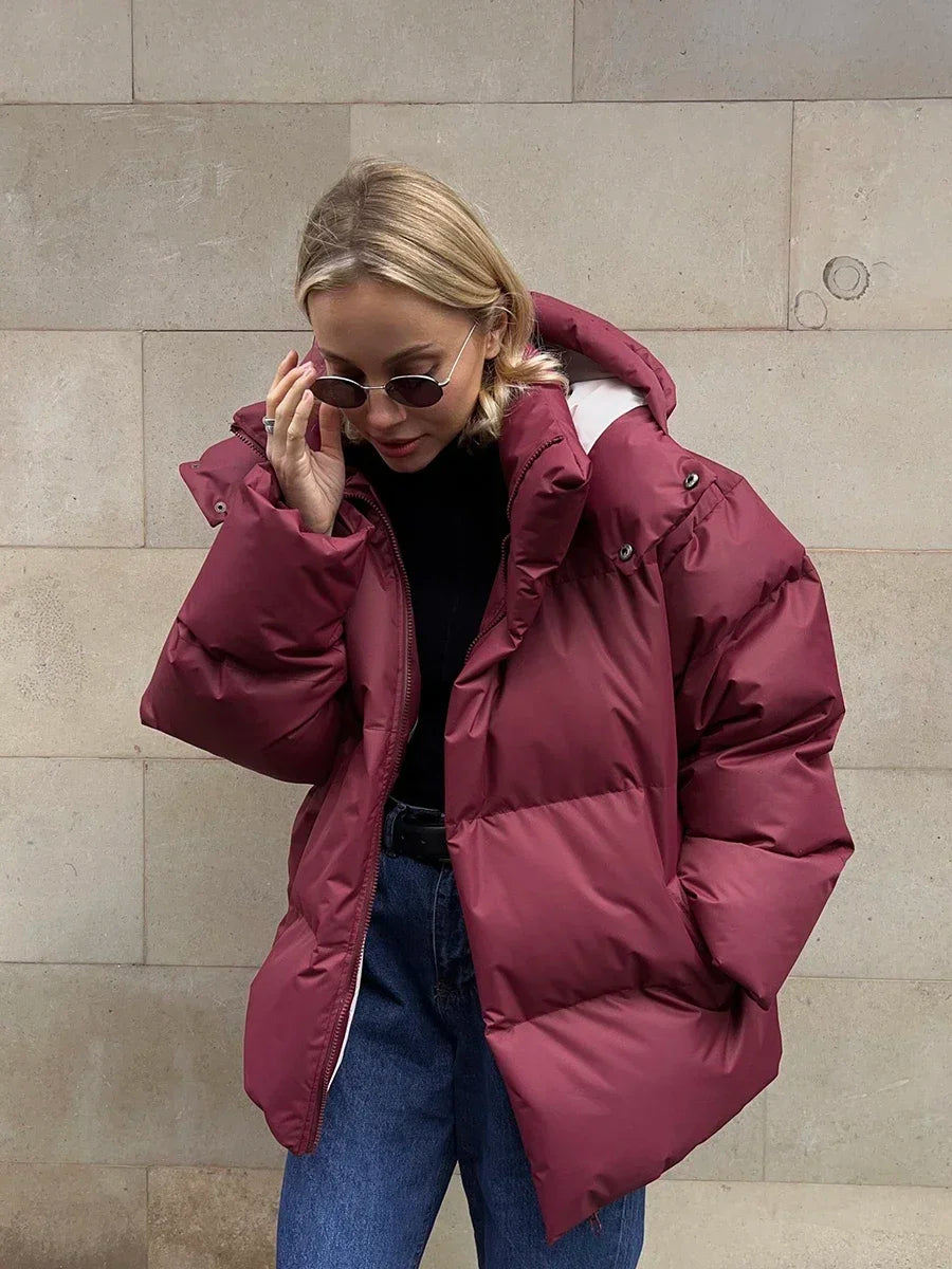 Puffer Winterjas Vrouwen Oversized Met Capuchon En Hoge Kraag