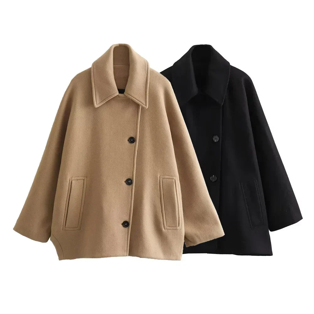 Elegante Vrouwen Oversized Winter Peacoat Jas Met Knoopsluiting