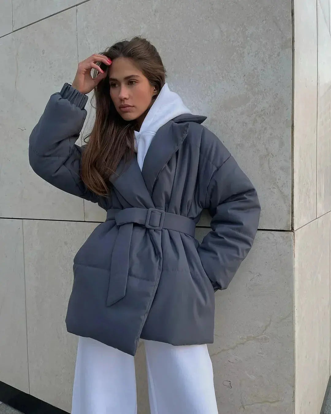 Puffer Jas voor Vrouwen met Riem Warme Winterjas