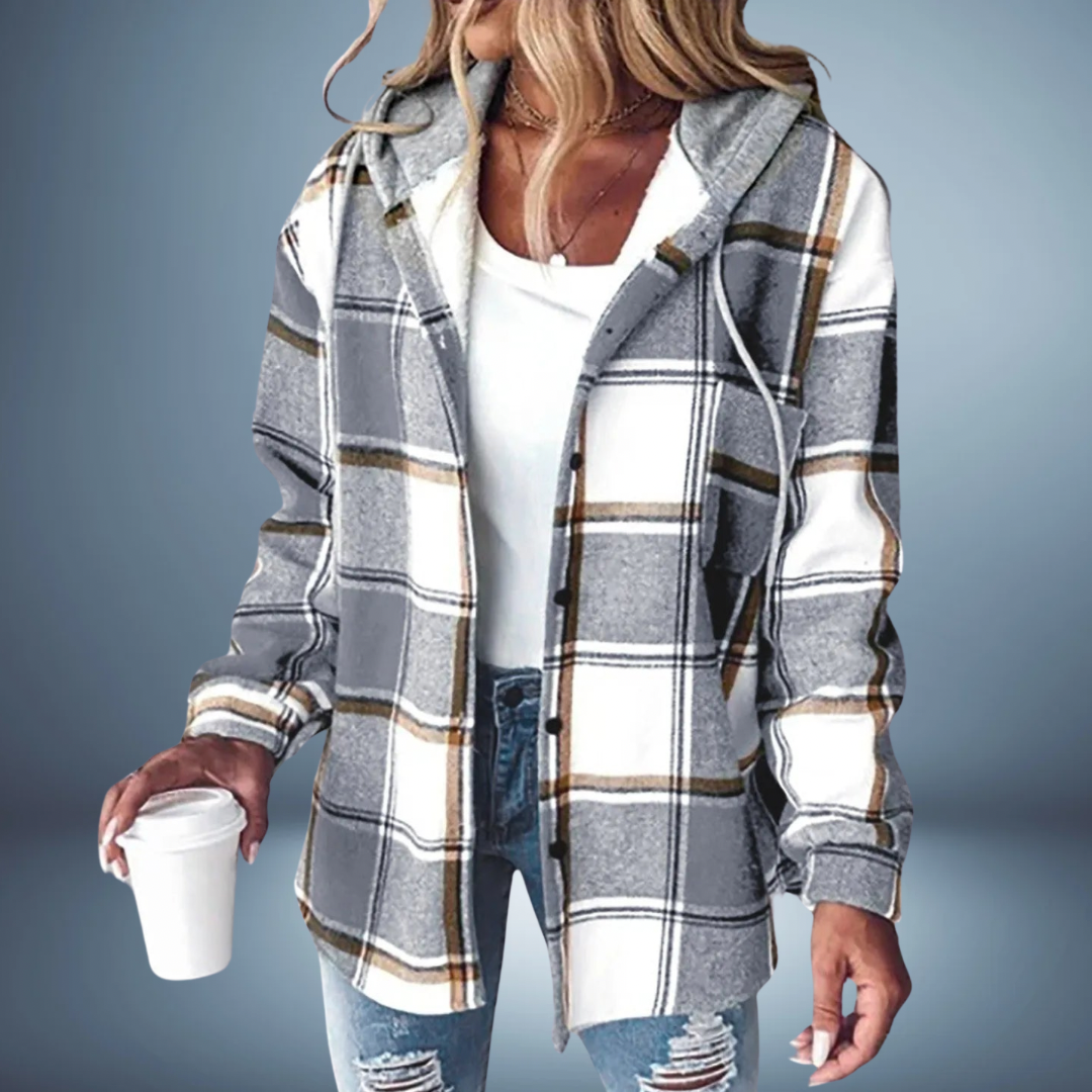 Geruite Oversized Jas met Capuchon voor Vrouwen