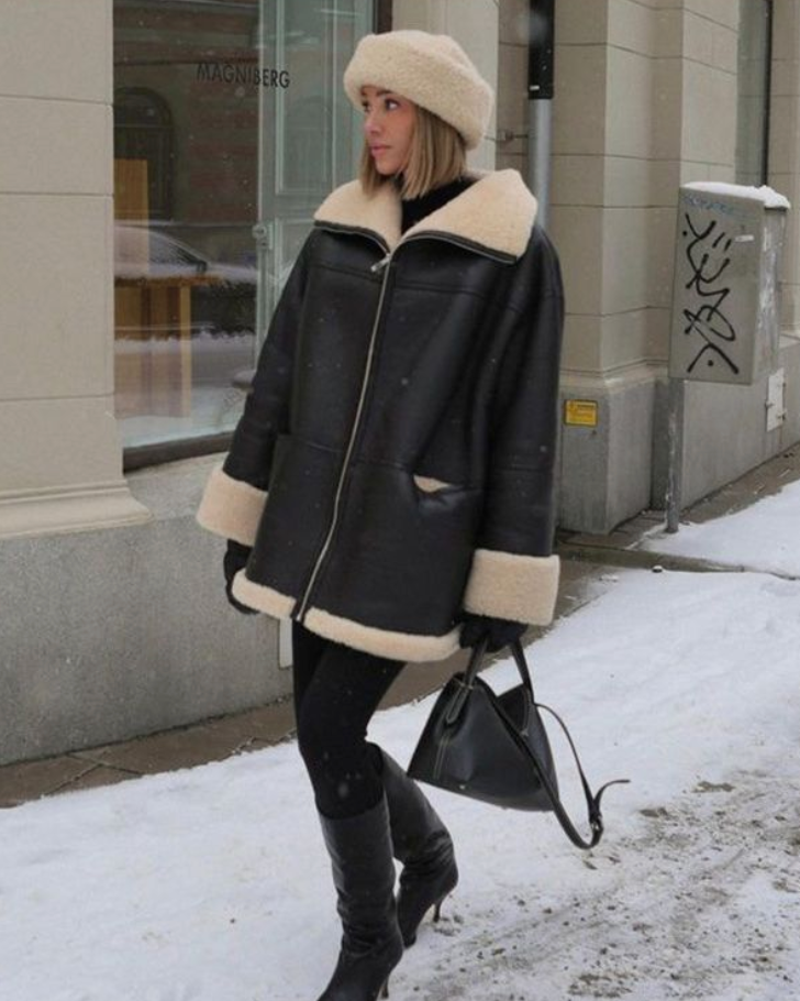 Leather Look Gevoerde Teddy Winterjas Dames