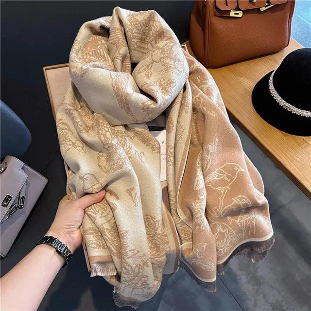 Luxe Zachte Dames Dubbelzijdige Pashmina Sjaal Met Bloemenprint