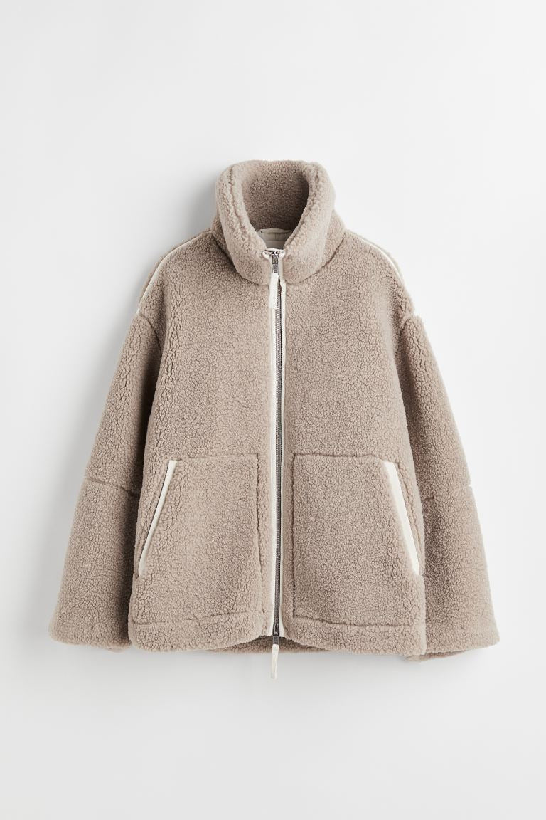 Oversized Zachte Warme Fleece Jas met Rits en Hoge Kraag Dames