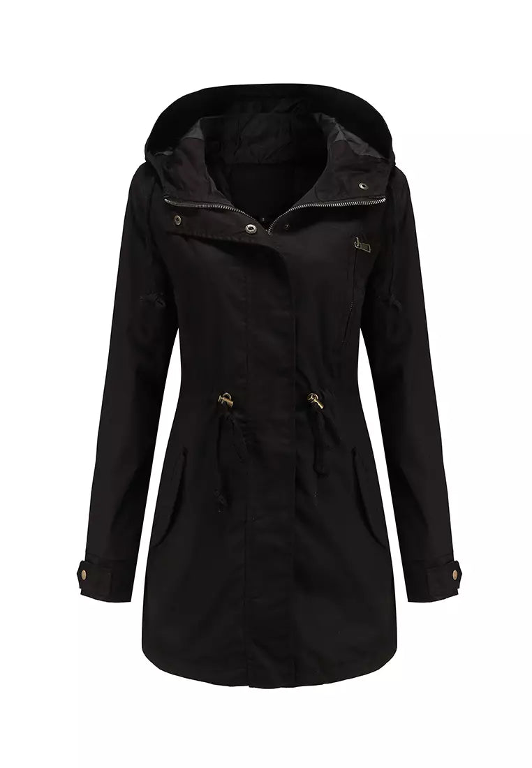 Lichtgewicht Lange Dames Windbreaker met Capuchon en Taillekoord