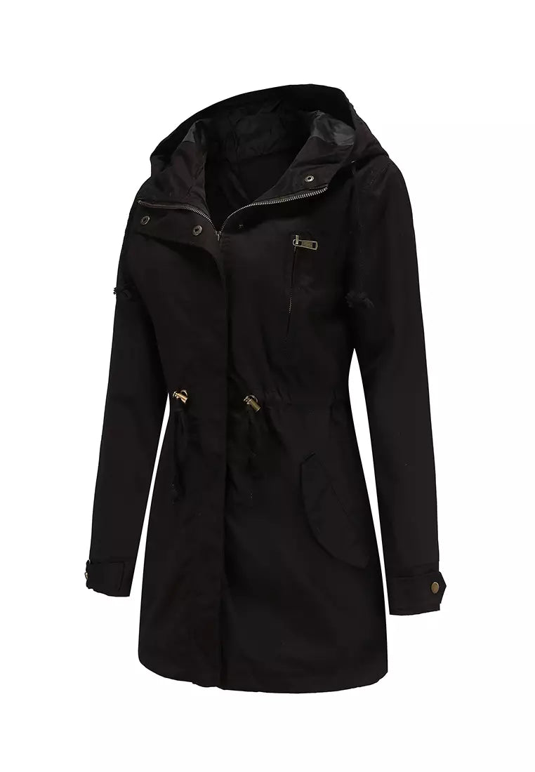 Lichtgewicht Lange Dames Windbreaker met Capuchon en Taillekoord