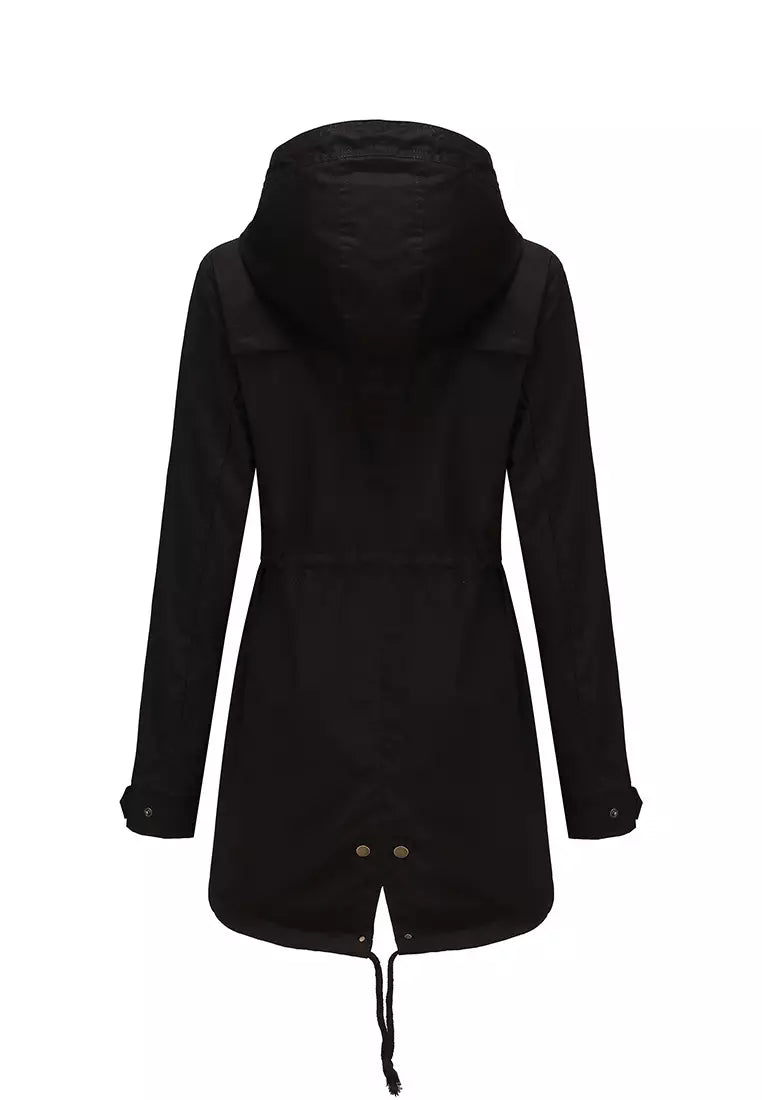 Lichtgewicht Lange Dames Windbreaker met Capuchon en Taillekoord