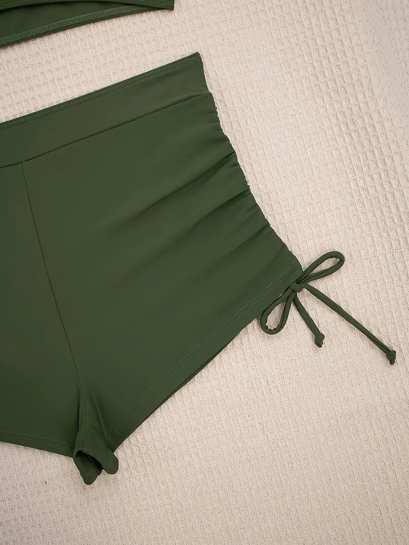 Groene Bikini Set Voor Dames Met Crop Top en Hoge Taille