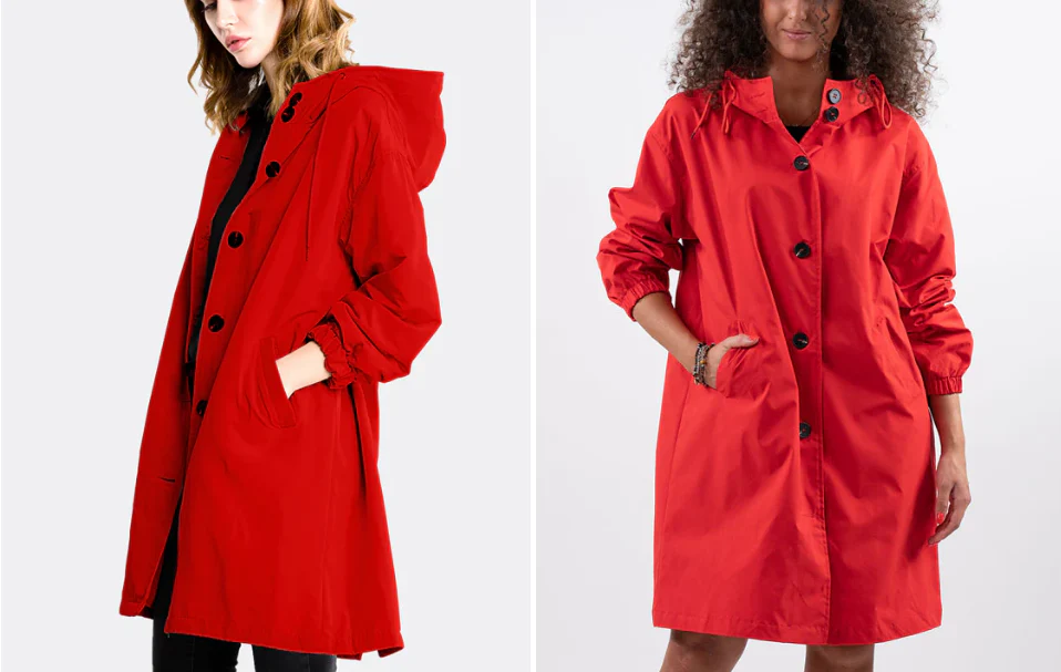 Waterdichte Vrouwen Regenjas Met Knopen Capuchon En Verstelbare Taille