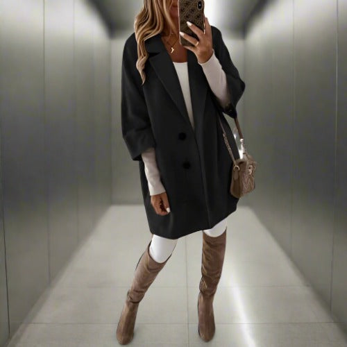 Zachte Oversized Vrouwen Wool Jas Met Knoopsluiting