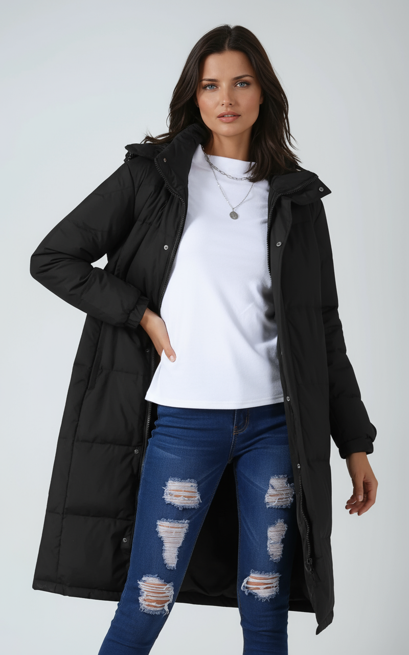 Lange Pufferjas met Capuchon Gewatteerde Winterjas voor Dames