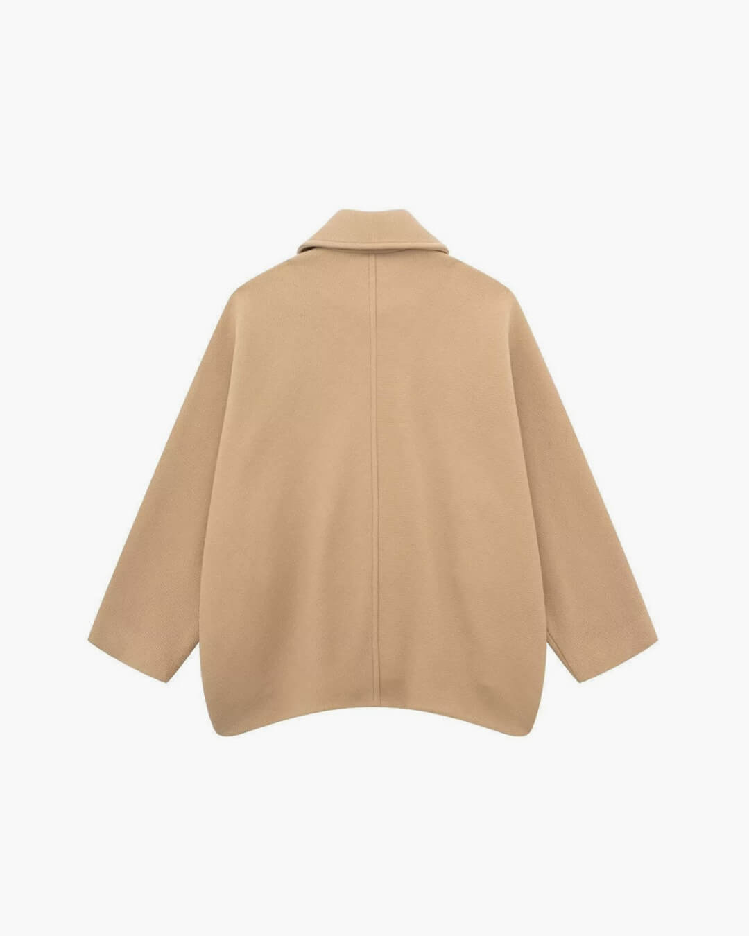 Beige Oversized Wool Winterjas Dames met Kraag en Steekzakken