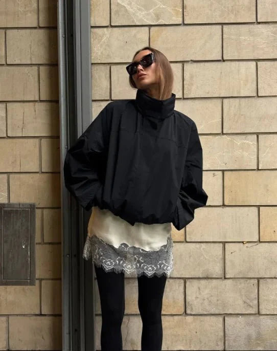 Windbreaker Dames Lichtgewicht met Hoge Kraag en Verstelbaar Trekkoord