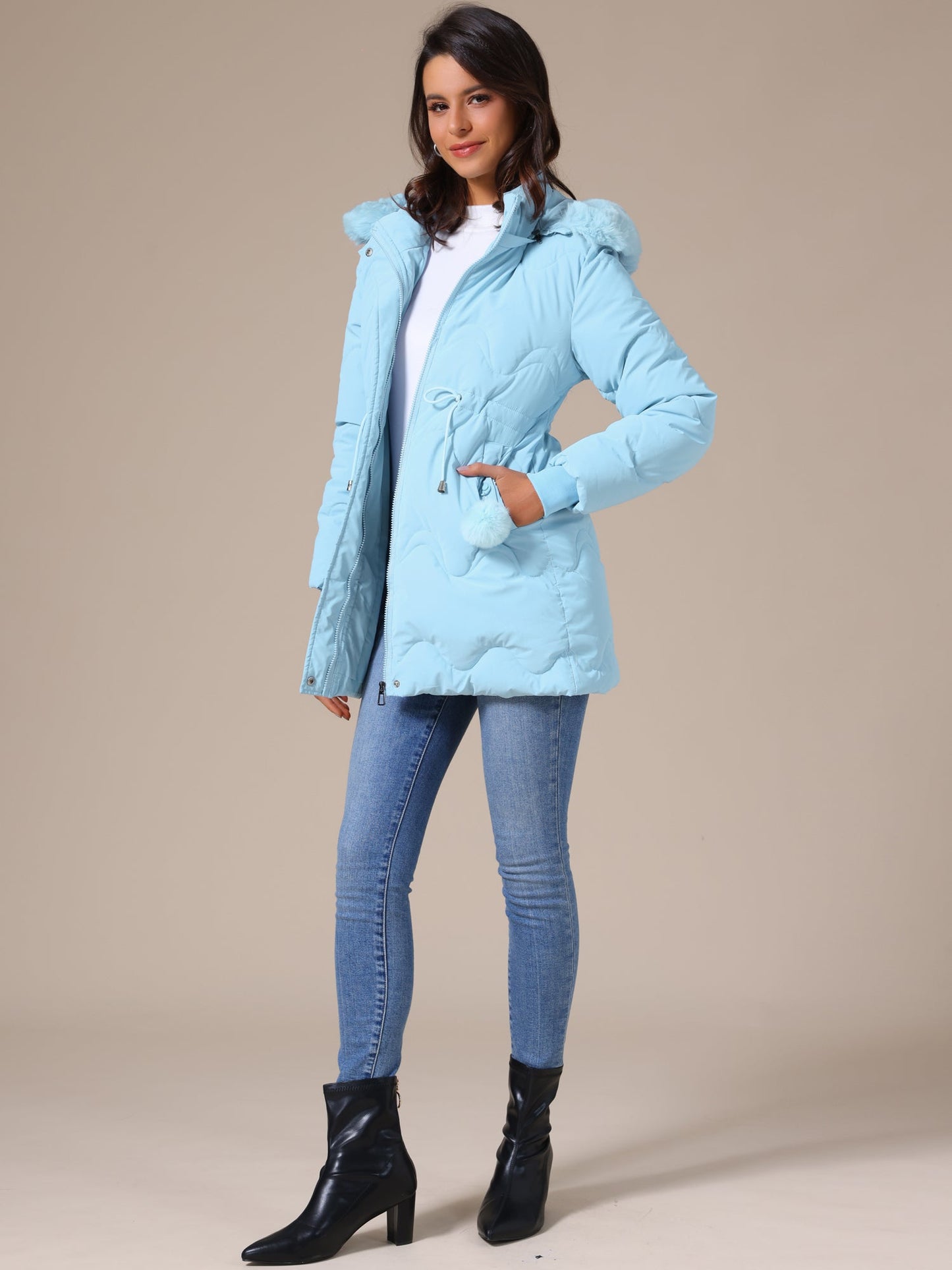 Dames Winterjas Gewatteerd met Capuchon en Trekkoord in de Taille