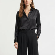 Dames Chique Satijnlook Blouse met Klassieke Kraag en Knopen