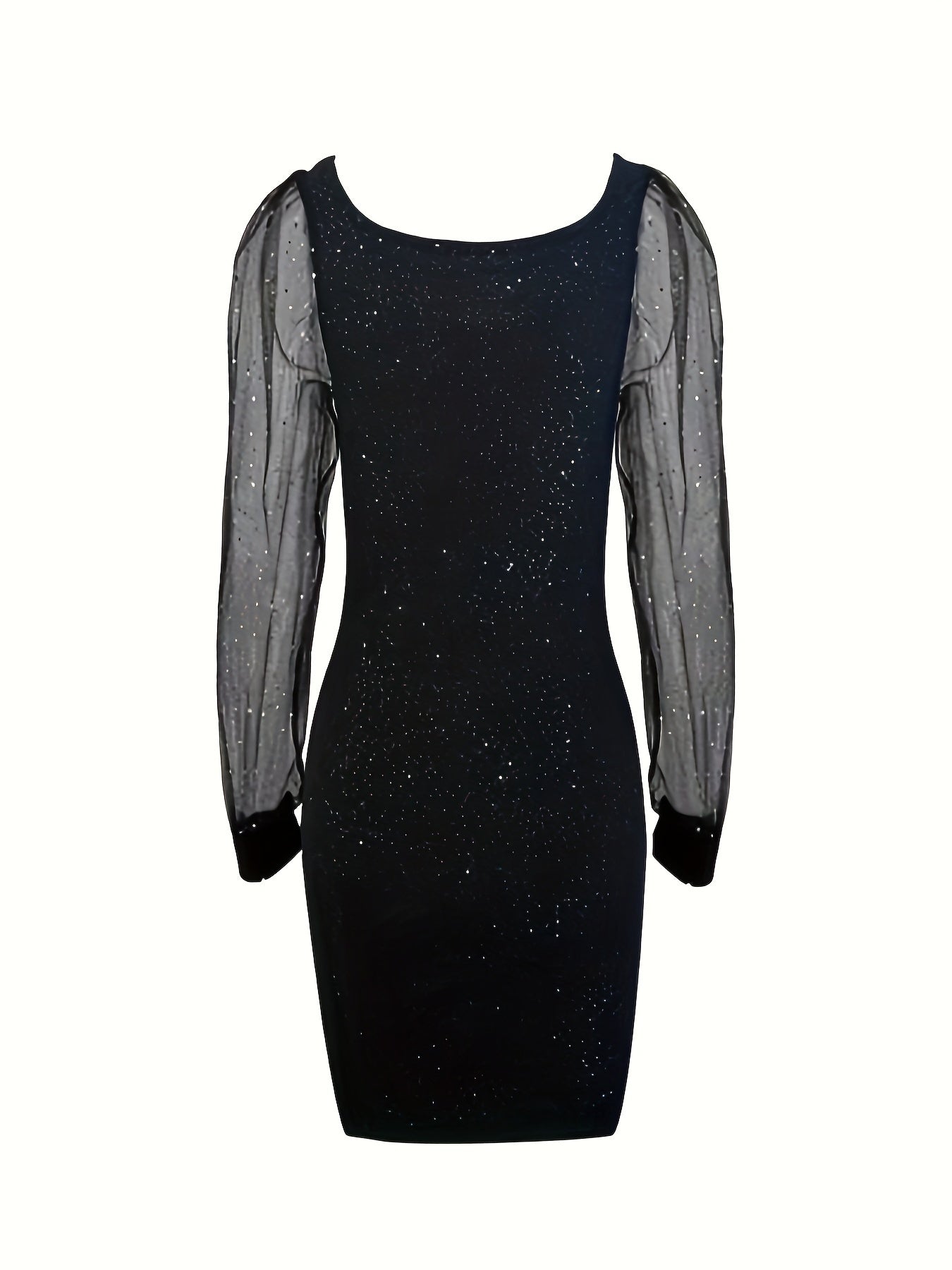 Bodycon Cocktailjurk Voor Dames Midi Met Glitter En Transparante Mouwen