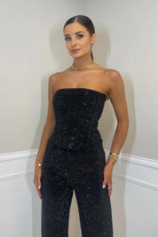 Ensemble Co-ord Sans Bretelles à Paillettes avec Pantalon Droit pour Femme