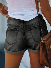 Comfortabele Dames Gescheurd Denim Shorts Met Hoge Taille
