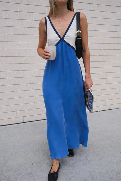 Mouwloze contrast zomerjurk voor vrouwen | Maxi