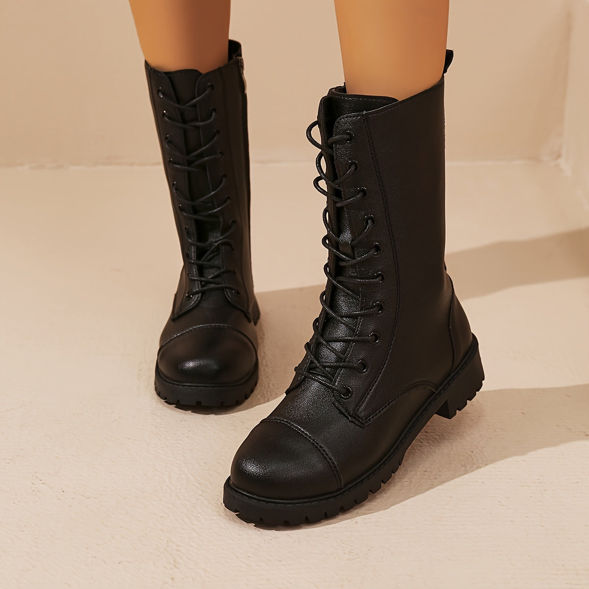 Bottes à lacets noires pour femmes avec fermeture éclair et semelle profilée confortable