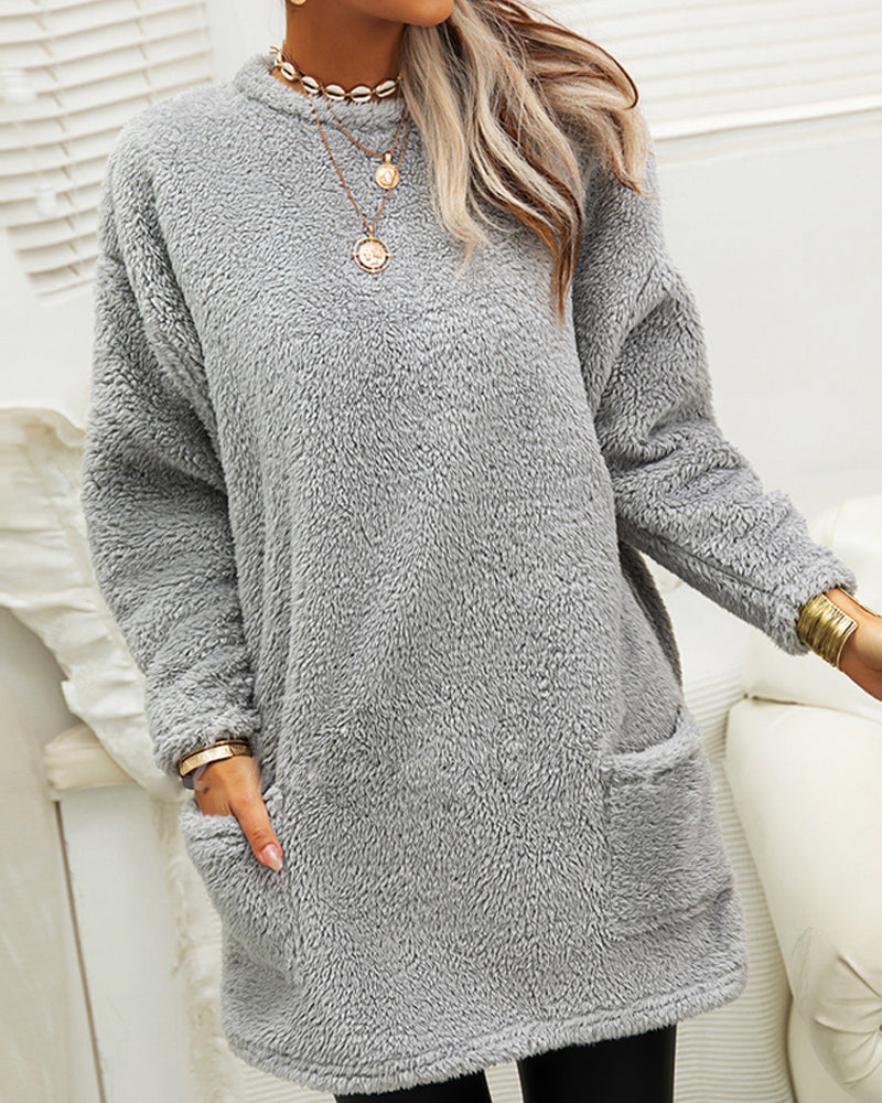 Zachte Lange Fleece Wintertrui met Zakken voor Dames