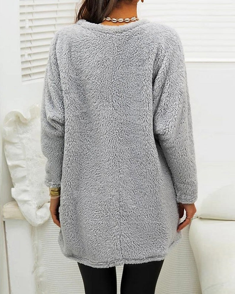 Zachte Lange Fleece Wintertrui met Zakken voor Dames