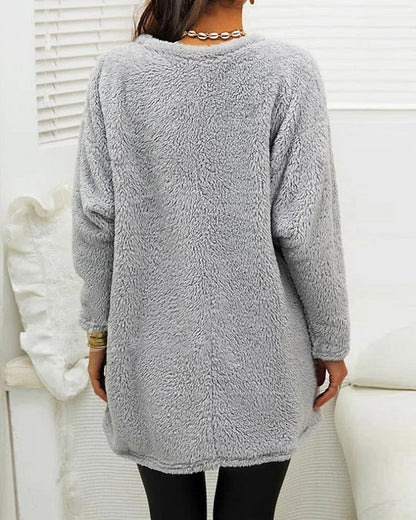 Zachte Lange Fleece Wintertrui met Zakken voor Dames