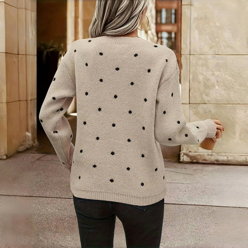 Pull tricoté à pois et col rond Chaud et doux pour femmes