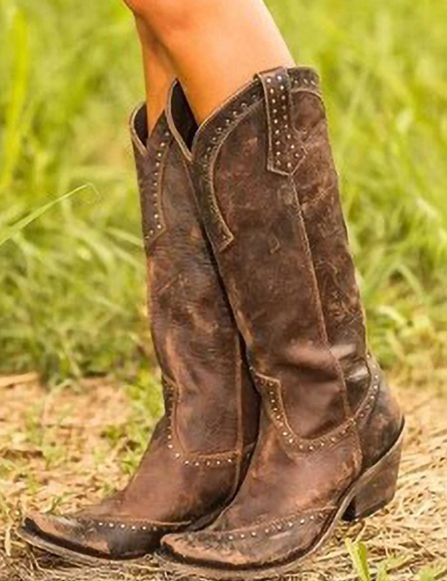 Amaris | Studded Knee-High Cowboy Boots for Women