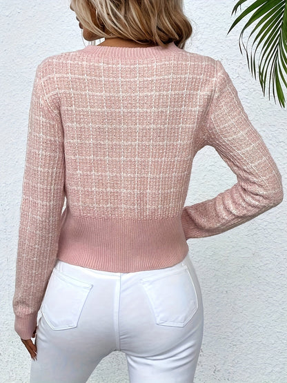 Geruite Gebreide Cardigan met Knoopsluiting voor Vrouwen