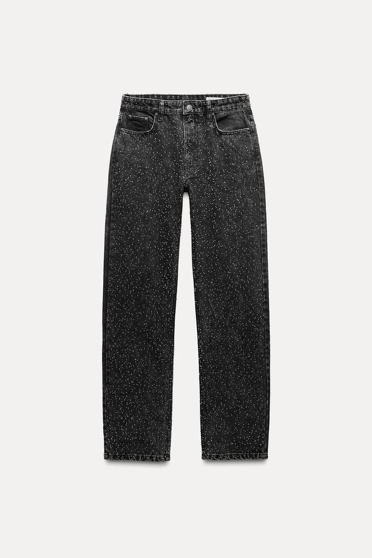 Dames Hoge Taille Rechte Jeans met Glitter