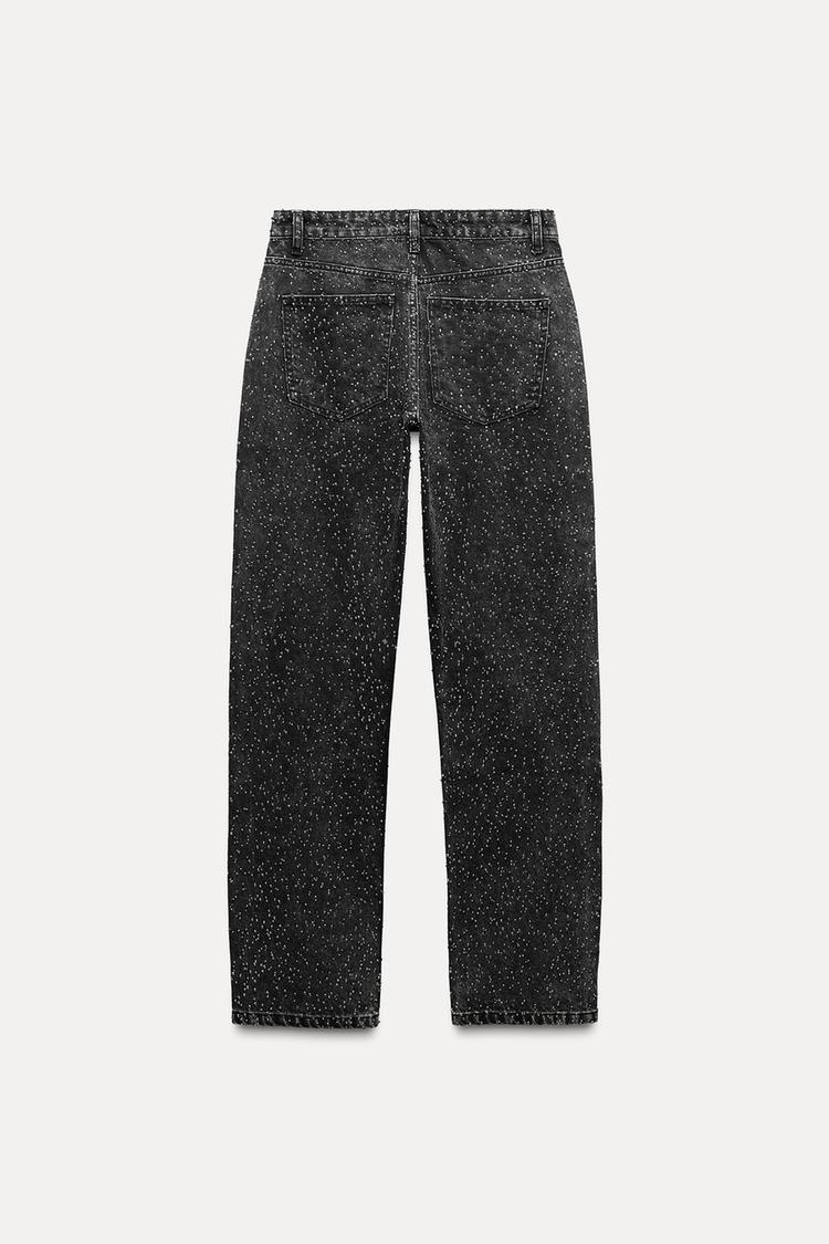 Dames Hoge Taille Rechte Jeans met Glitter