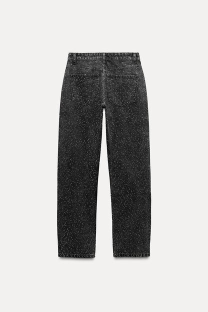 Dames Hoge Taille Rechte Jeans met Glitter